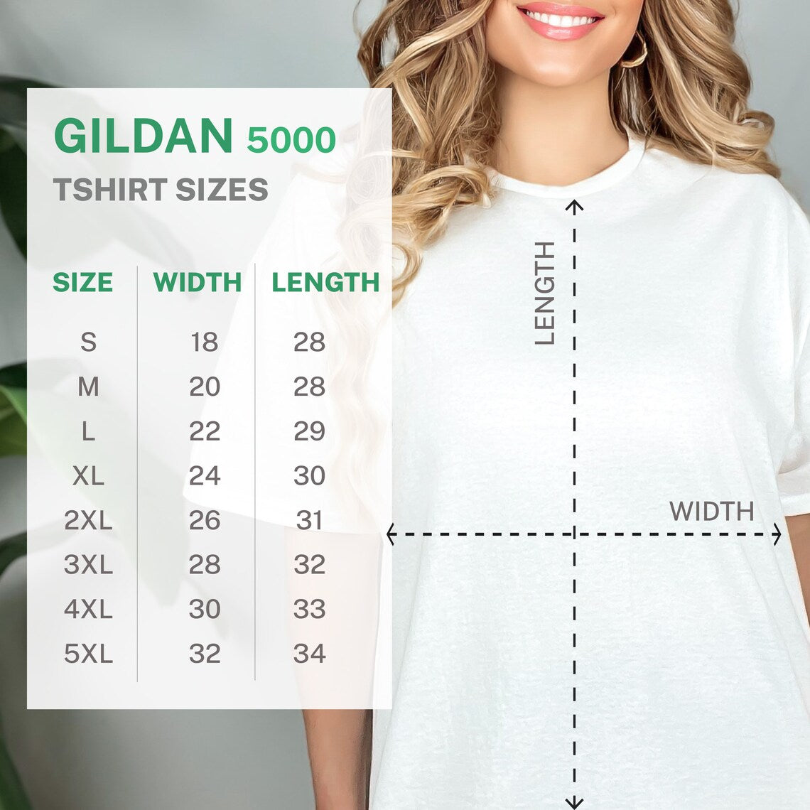 a woman wearing a white t - shirt with measurements