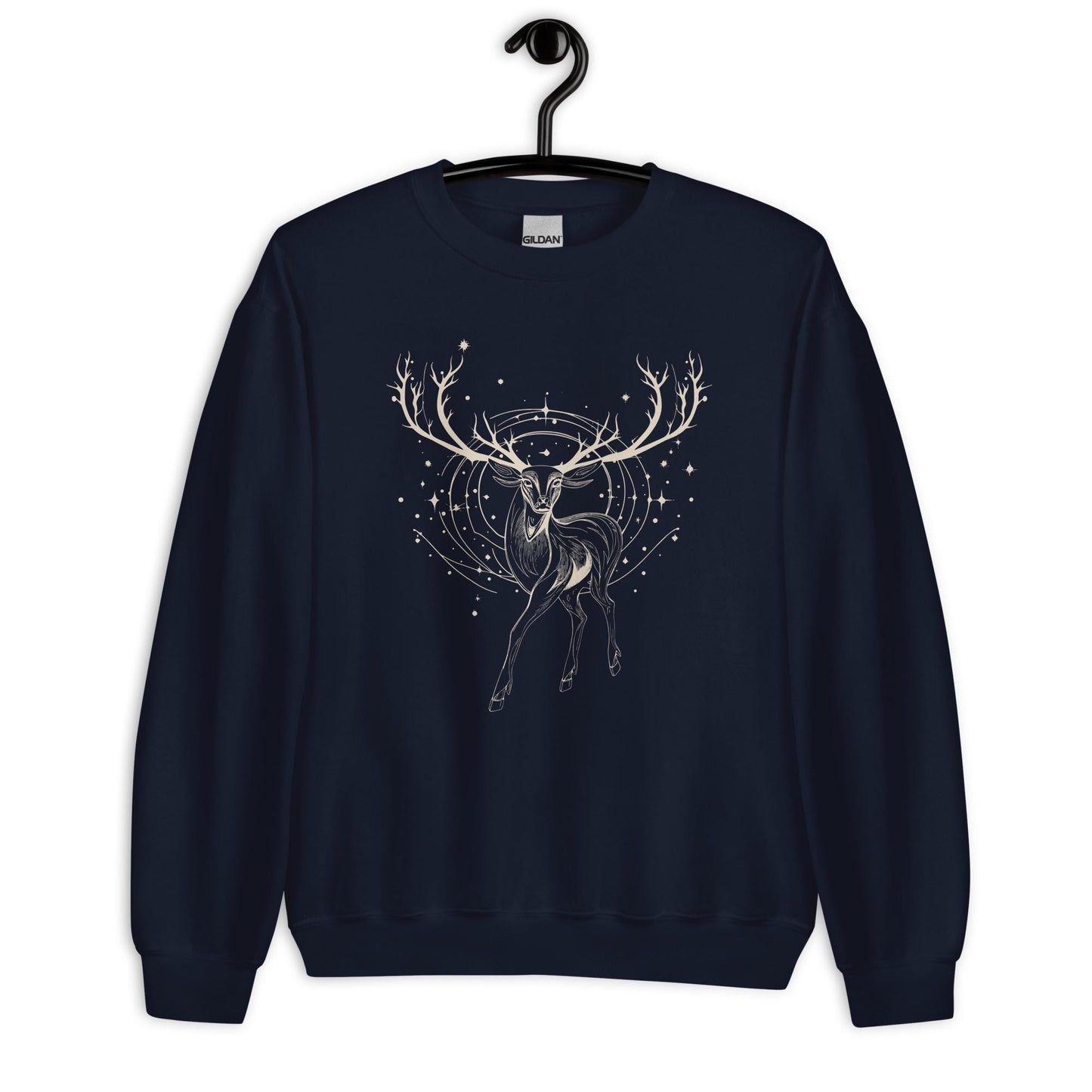 Abstract Gold Deer Glitter and Stars Christmas Jumper, Christmas Deer Gold Deer Black Jumper, Christmas gift for him or her, cozy holiday sweater, funny Christmas jumper family. Unique Xmas jumper, holiday jumper, novelty Christmas sweater, warm knit